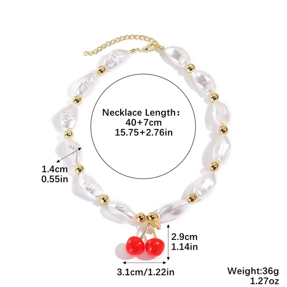 Wholesale Fruitshape Plastic Resin Alloy Jewelry With Electroplating For Women Strawberry Cherry Pendant Necklace