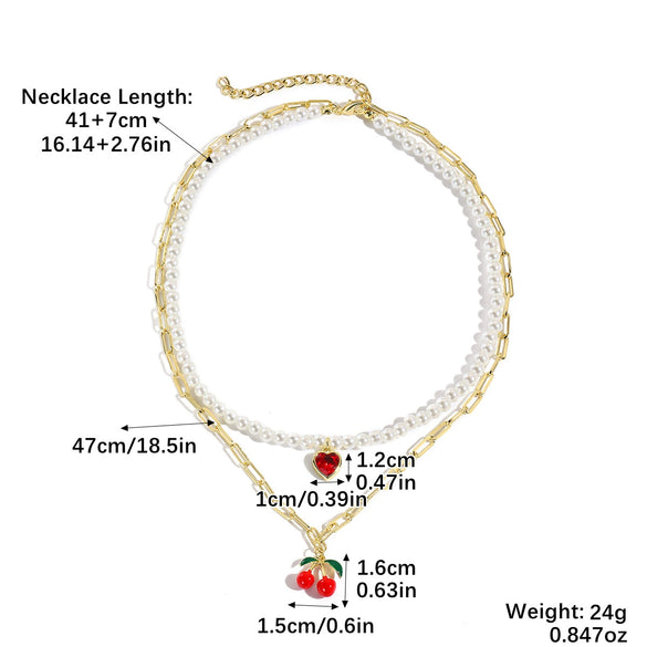 Wholesale Fruitshape Plastic Resin Alloy Jewelry With Electroplating For Women Strawberry Cherry Pendant Necklace
