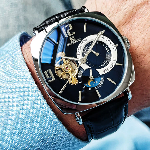 Wholesale Fully Automatic Mechanical Casual Men's Watch With Square Dial Made Of Alloy Case Stainless Steel Buckle Genuine Leather Strap And Mineral Reinforced Glass Mirror
