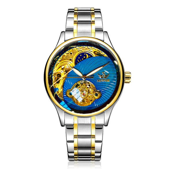 Wholesale Fully Automatic Mechanical Men's Watch With Hollow Tourbillon Luminous Waterproof Retro Style Alloy Case Stainless Steel Strap And Buckle Mineral Reinforced Glass Mirror