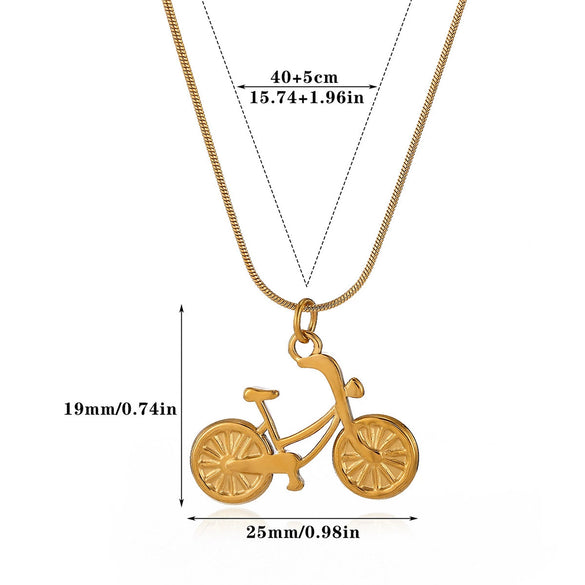 Wholesale Fun Mini Cute Retro Niche Design Elegant Stainless Steel Gold Plated Bicycle Pendant Rope Chain For Unisex