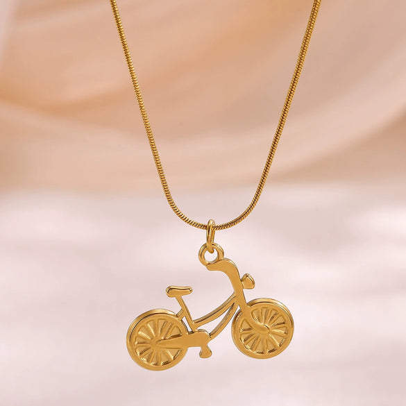 Wholesale Fun Mini Cute Retro Niche Design Elegant Stainless Steel Gold Plated Bicycle Pendant Rope Chain For Unisex
