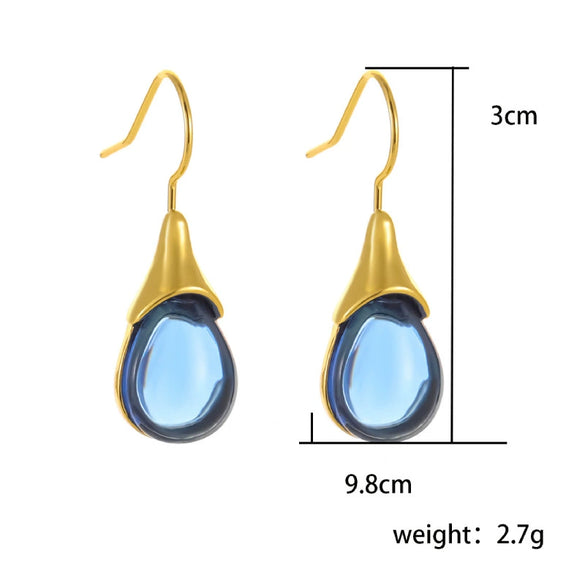 Wholesale Gems Inlaid Drop Shaped Imitation Cat's Eye Stone Fashion Earrings With Electroplating