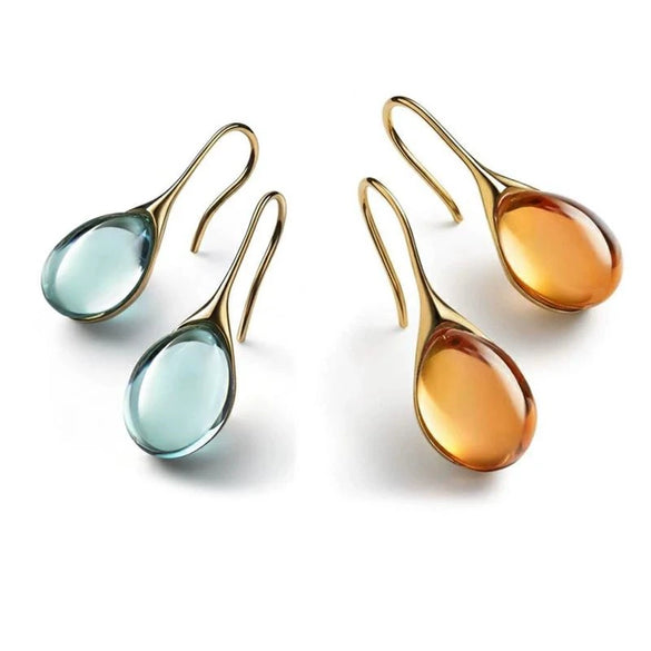Wholesale Gems Inlaid Drop Shaped Imitation Cat's Eye Stone Fashion Earrings With Electroplating