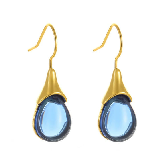 Wholesale Gems Inlaid Drop Shaped Imitation Cat's Eye Stone Fashion Earrings With Electroplating