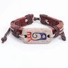Wholesale Genuine Leather Woven Bracelet With Ceramic And Geometric Peace Symbol Handmade Jewelry