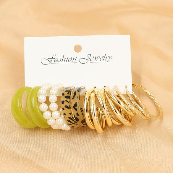 Wholesale Geometric Acetic Acid Plate C Shaped Creative Retro Multicolor Plastic Earrings 3 Pair Set With Polishing Treatment For Women