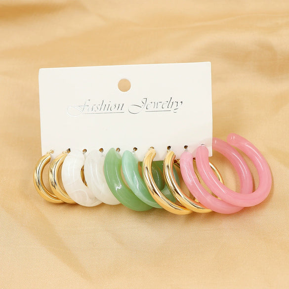 Wholesale Geometric Acetic Acid Plate C Shaped Creative Retro Multicolor Plastic Earrings 3 Pair Set With Polishing Treatment For Women