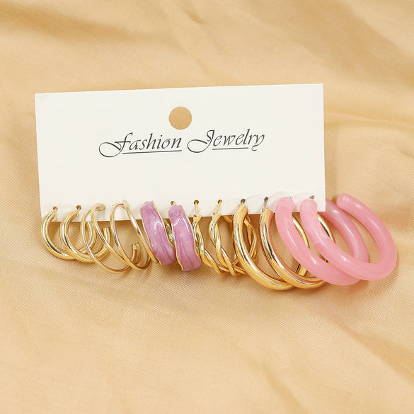 Wholesale Geometric Acetic Acid Plate C Shaped Creative Retro Multicolor Plastic Earrings 3 Pair Set With Polishing Treatment For Women