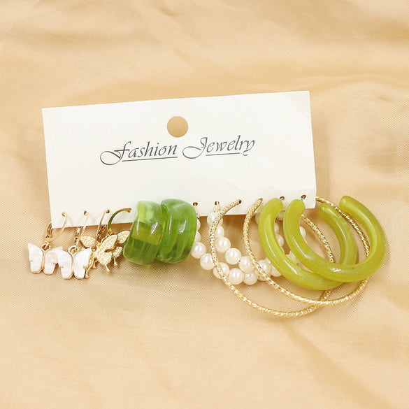 Wholesale Geometric Acetic Acid Plate C Shaped Creative Retro Multicolor Plastic Earrings 3 Pair Set With Polishing Treatment For Women