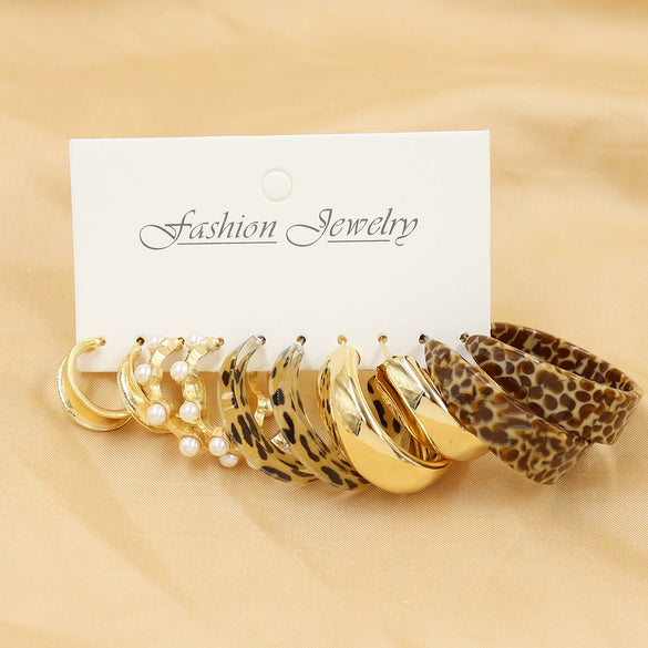 Wholesale Geometric Acetic Acid Plate C Shaped Creative Retro Multicolor Plastic Earrings 3 Pair Set With Polishing Treatment For Women