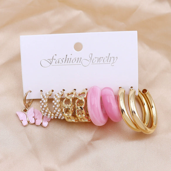 Wholesale Geometric Acetic Acid Plate C Shaped Creative Retro Multicolor Plastic Earrings 3 Pair Set With Polishing Treatment For Women