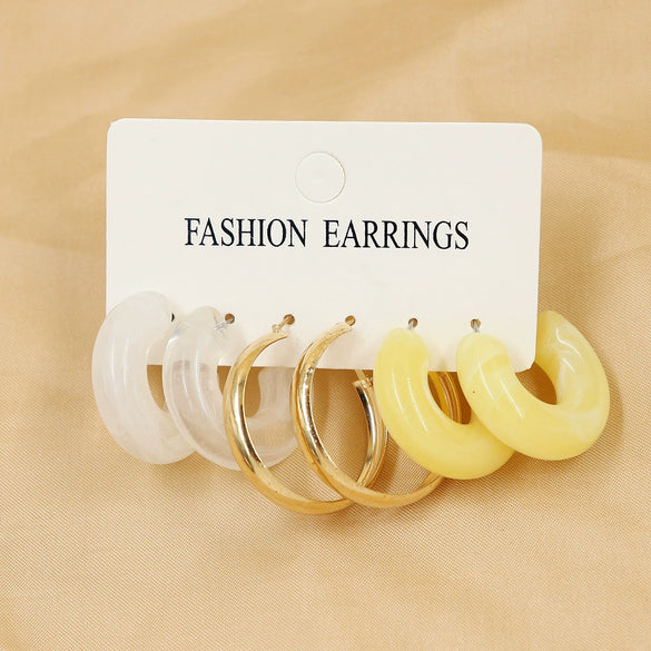 Wholesale Geometric Acetic Acid Plate C Shaped Creative Retro Multicolor Plastic Earrings 3 Pair Set With Polishing Treatment For Women