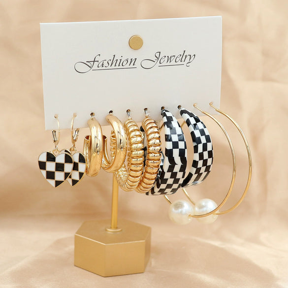 Wholesale Geometric Acetic Acid Plate C Shaped Creative Retro Multicolor Plastic Earrings 3 Pair Set With Polishing Treatment For Women