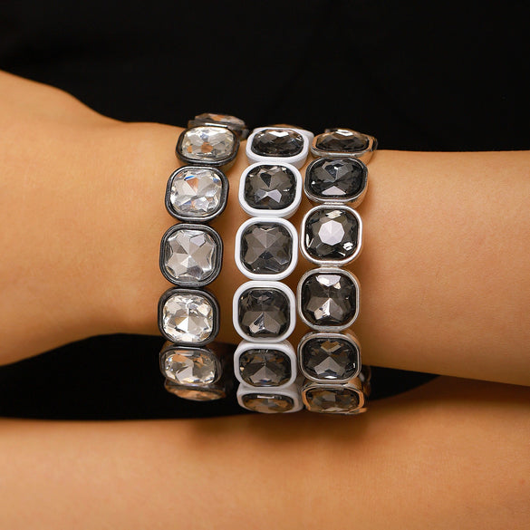 Wholesale Geometric Alloy Diamond Set Elastic Stackable Splicing Bracelet For Women