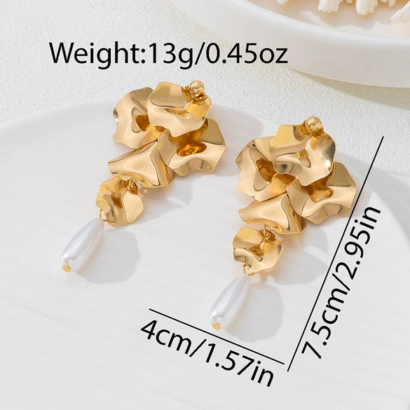 Wholesale Geometric Alloy Electroplated Pearl Earrings For Women