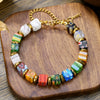 Wholesale Geometric Alloy Pendant Thousand Flower Glass Beads Stainless Steel Electroplated O Word Chain Women's Necklace