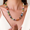 Wholesale Geometric Alloy Pendant Thousand Flower Glass Beads Stainless Steel Electroplated O Word Chain Women's Necklace