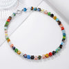 Wholesale Geometric Alloy Pendant Thousand Flower Glass Beads Stainless Steel Electroplated O Word Chain Women's Necklace