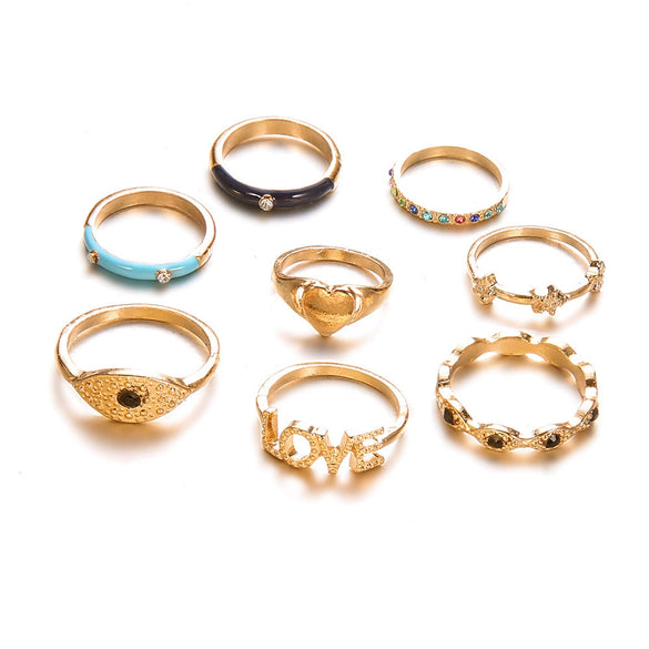 Wholesale Geometric Alloy Ring Bracelet Set With Golden Love And Micro Diamond Electroplated Design