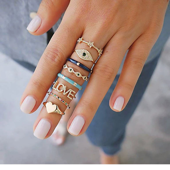 Wholesale Geometric Alloy Ring Bracelet Set With Golden Love And Micro Diamond Electroplated Design