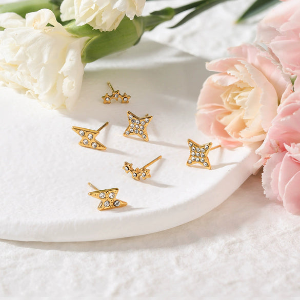 Wholesale Geometric And Star Pattern Electroplated Stainless Steel Women's Earrings
