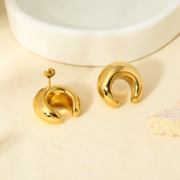 Wholesale Geometric Arcshaped 16K Goldplated 316L Stainless Steel Earrings For Women