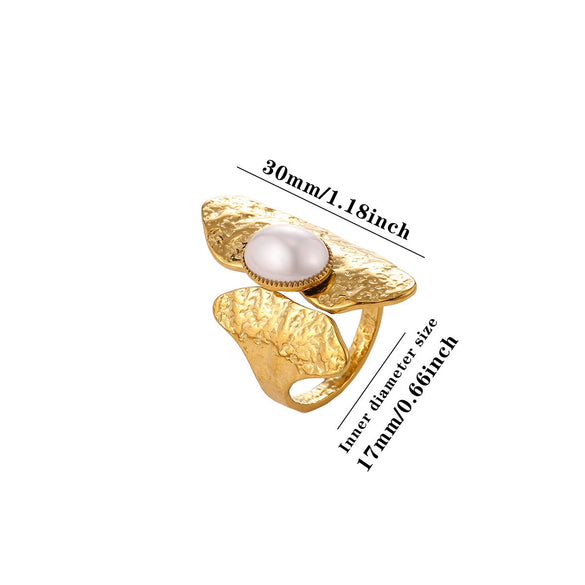 Wholesale Geometric Asymmetrical Hammered Natural Stone Titanium Steel Open Ring With Gold Plated Finish For Women