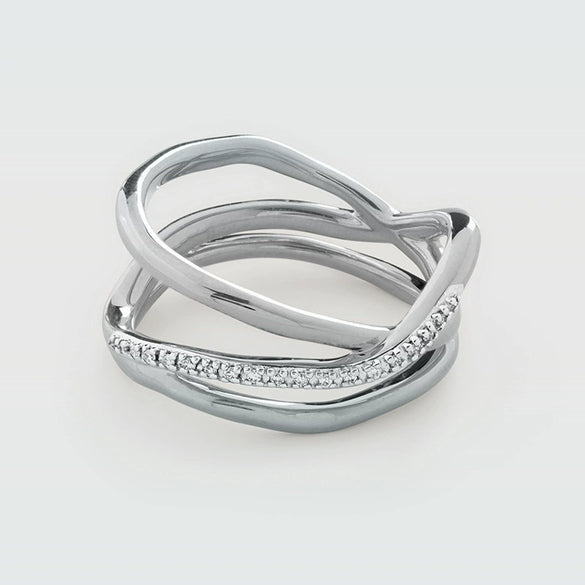 Wholesale Geometric Asymmetrical Threelayer Cross Ring Silver Electroplating For Unisex