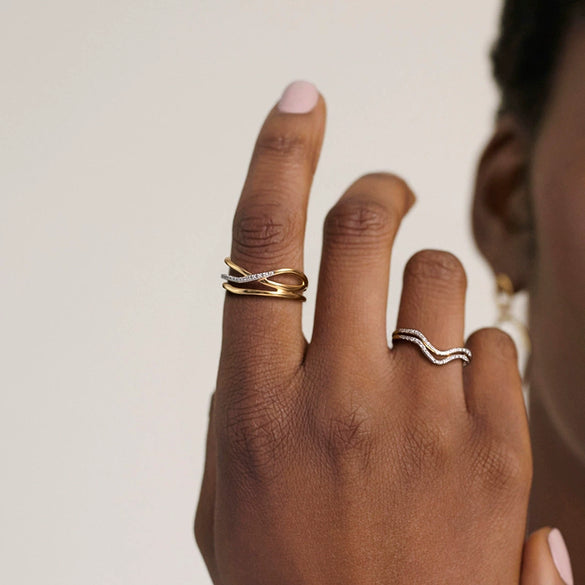 Wholesale Geometric Asymmetrical Threelayer Cross Ring Silver Electroplating For Unisex
