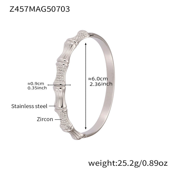 Wholesale Geometric Bamboo Zircon Bracelet Stainless Steel 18K Gold Plated Electroplated For Office Ladies