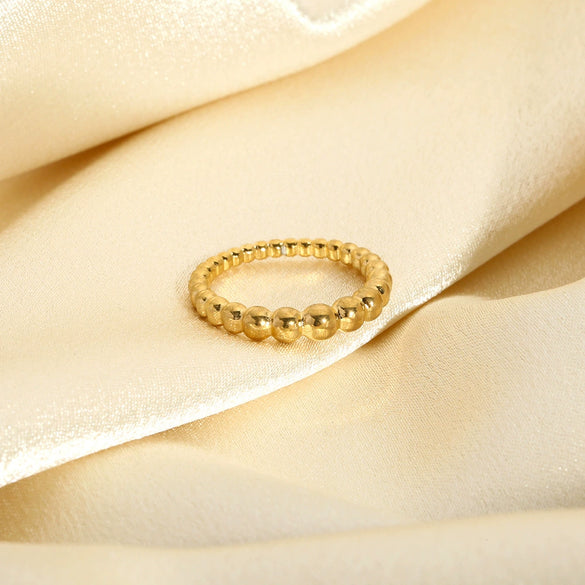 Wholesale Geometric Beaded Stainless Steel 18K Gold Pvd Electroplated Ring For Women Fashion Jewelry