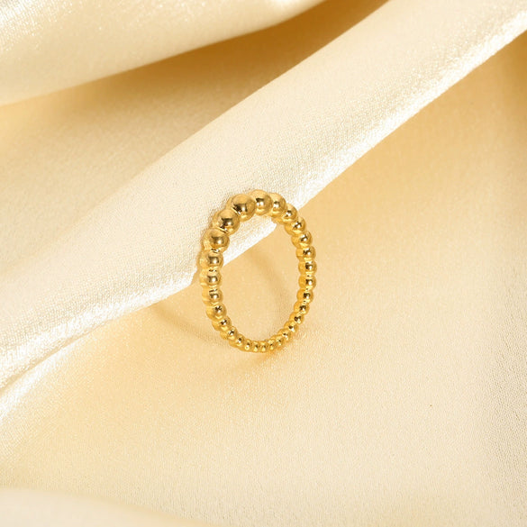 Wholesale Geometric Beaded Stainless Steel 18K Gold Pvd Electroplated Ring For Women Fashion Jewelry