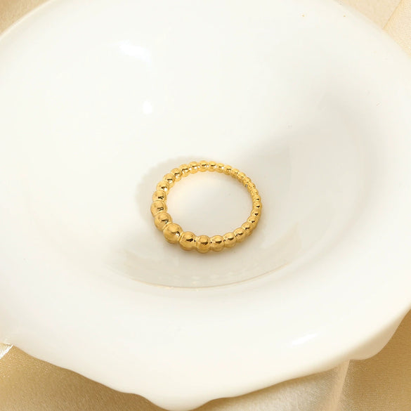 Wholesale Geometric Beaded Stainless Steel 18K Gold Pvd Electroplated Ring For Women Fashion Jewelry