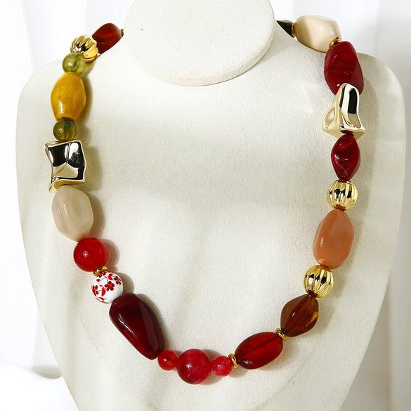 Wholesale Geometric Beaded Stainless Steel Necklace With Electroplating For Women