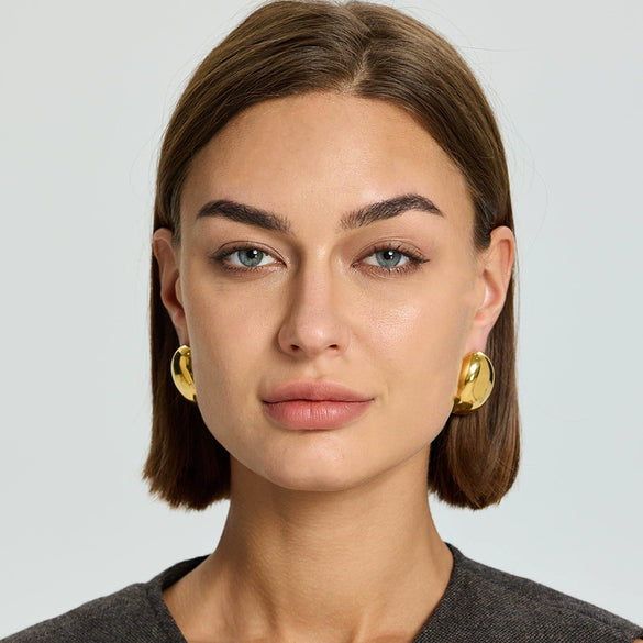 Wholesale Geometric Beanshaped 18K Gold Plated Stainless Steel Earrings For Women