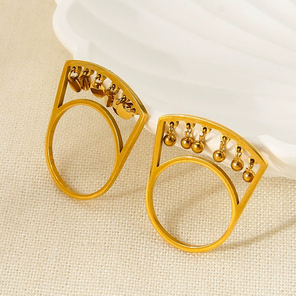 Wholesale Geometric Bellshaped Tassel 18K Gold Plated Stainless Steel Ring For Women