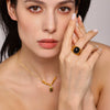 Wholesale Geometric Black Agate Hollow Heavy Industry Titanium Steel 18K Gold Electroplated Light Luxury Unisex Ring
