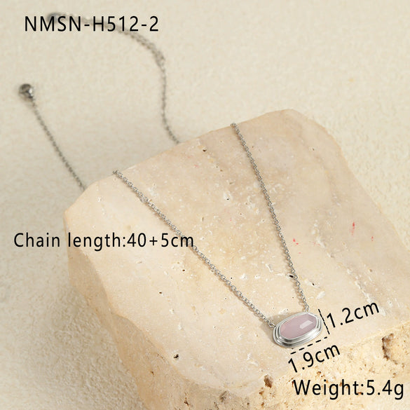 Wholesale Geometric Black Agate Inlaid Stainless Steel Necklace Pendant With 18K Gold Plated Chain For Women