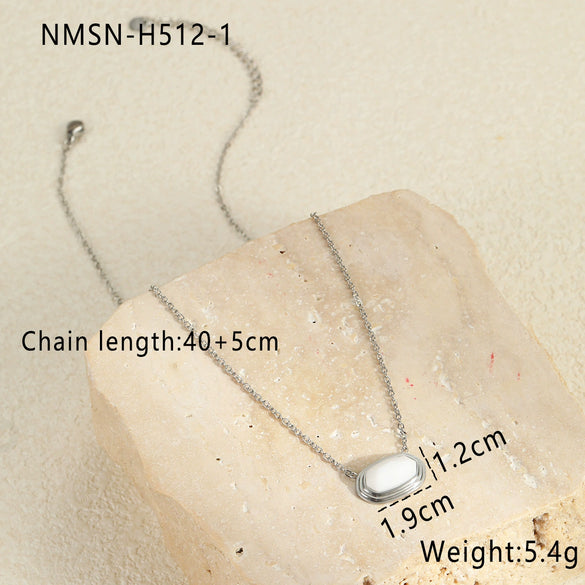 Wholesale Geometric Black Agate Inlaid Stainless Steel Necklace Pendant With 18K Gold Plated Chain For Women