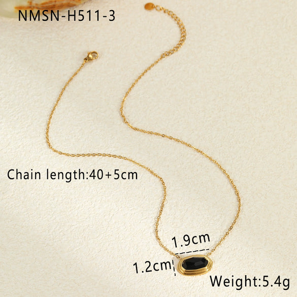Wholesale Geometric Black Agate Inlaid Stainless Steel Necklace Pendant With 18K Gold Plated Chain For Women
