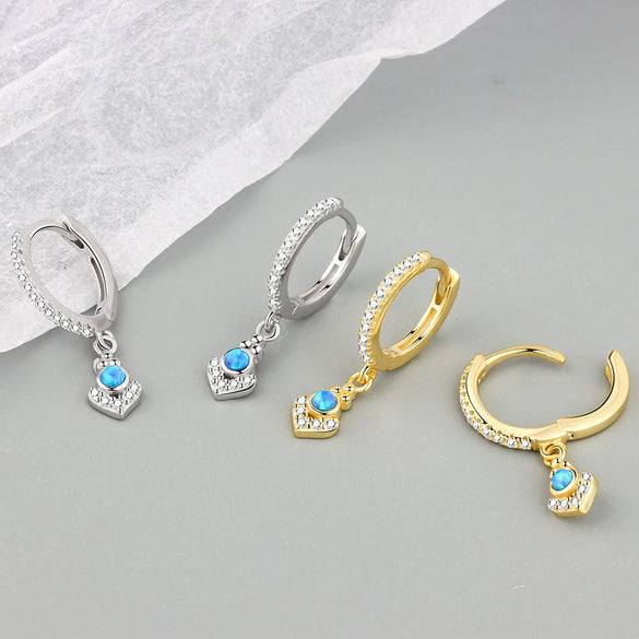 Wholesale Geometric Blue Opal 925 Sterling Silver Ear Ring With Electroplating
