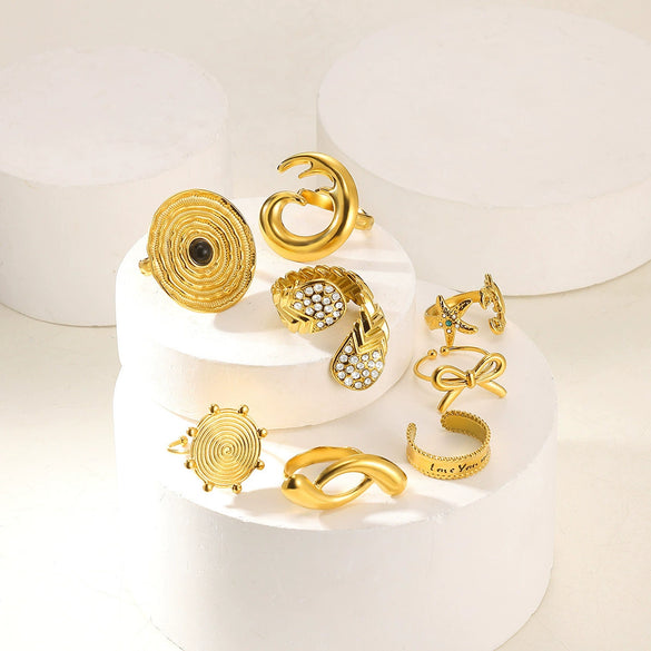 Wholesale Geometric Bow Starfish Shell Shape Open Ring For Women Electroplated