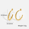 Wholesale Geometric Braided Thin Stainless Steel 18K Goldplated Waterproof Ear Hoops Earrings For Women