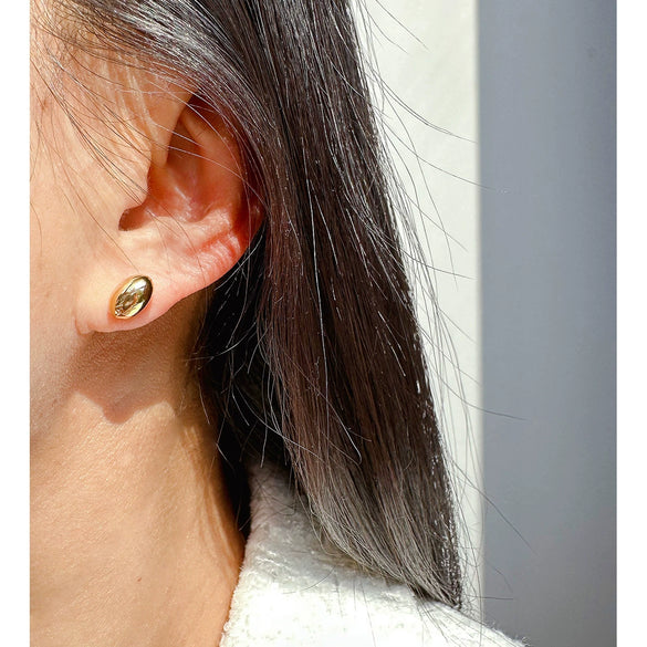Wholesale Geometric Brass And 925 Silver Needle Electroplated Oval Ball Beanie Earrings For Women