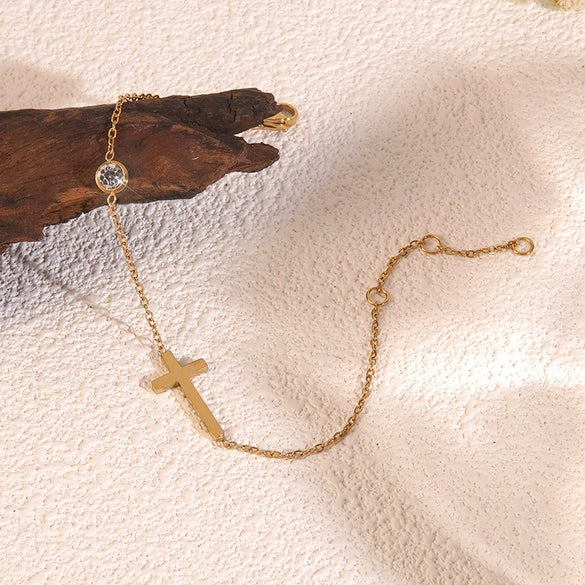 Wholesale Geometric Butterfly Cross Stainless Steel 18K Gold Plated Bracelet For Women