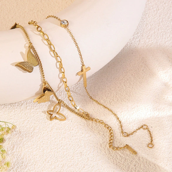 Wholesale Geometric Butterfly Cross Stainless Steel 18K Gold Plated Bracelet For Women