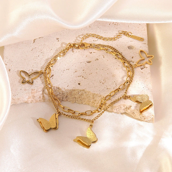 Wholesale Geometric Butterfly Cross Stainless Steel 18K Gold Plated Bracelet For Women