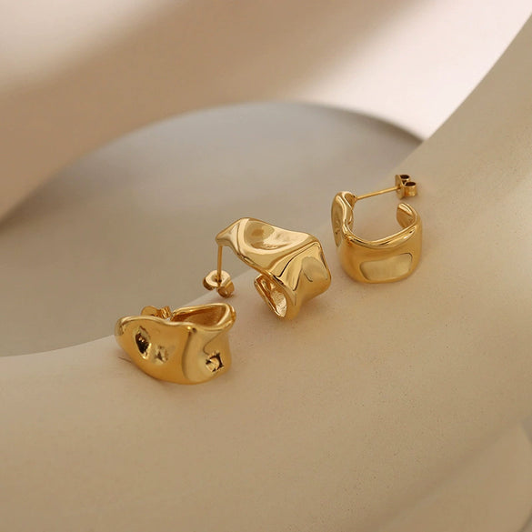 Wholesale Geometric C Shaped 316L Stainless Steel Gold Plated Earrings