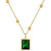 Wholesale Geometric Cartoon Plant Flowers Style Electroplated Titanium Steel Square Emerald Normcore Necklace For Unisex